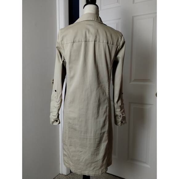 J. Jill Cotton Shirt Dress Khaki live-in-chino Collar Button Roll Tab Utility - Picture 7 of 11